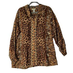 Vtg The Avenue 100% Silk Animal‎ Print Blouse Women Size 14 / 16 Button Front